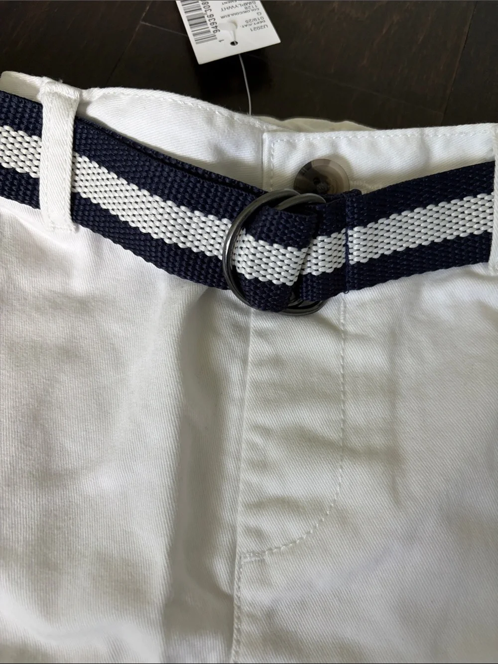 The Children's Place White Cotton Shorts with Navy Striped Belt